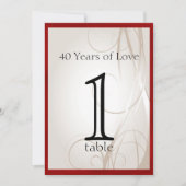Ruby Heart 40. Jubiläums-Tischnummer Einladung (Vorderseite)