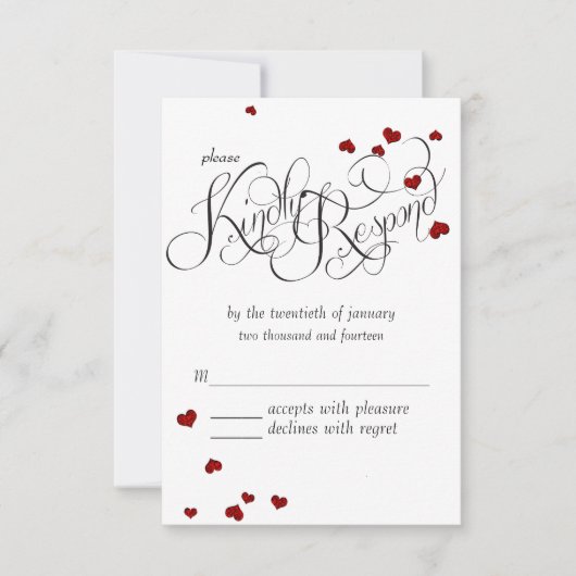 Ruby Heart Confetti Wedding RSVP Karte (Vorderseite)