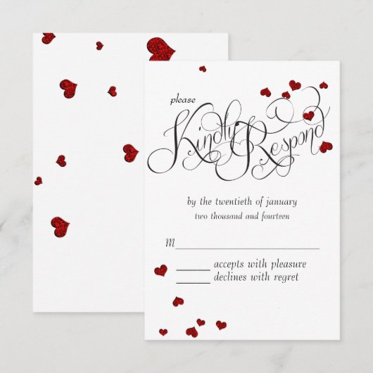 Ruby Heart Confetti Wedding RSVP Karte (Vorne/Hinten)