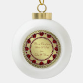 Ruby Heart Gold Weihnachten Keramik Ornament (Vorderseite)