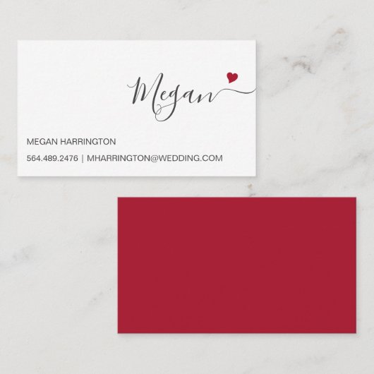 Ruby Heart Simple Elegante Typografie Custom Visitenkarte (Vorne/Hinten)