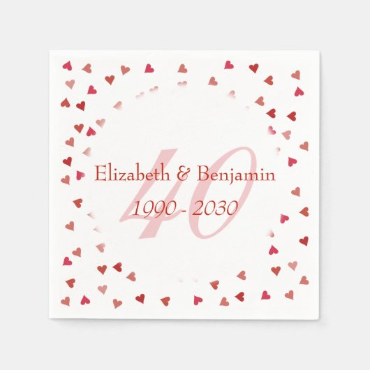 Ruby Hearts Confetti zum 40. Hochzeitstag Serviette (Vorderseite)