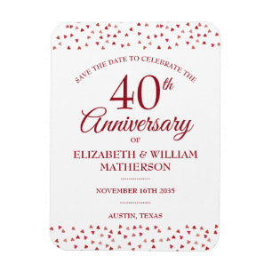 Ruby Hearts Save the Date zum 40. Hochzeitstag Magnet