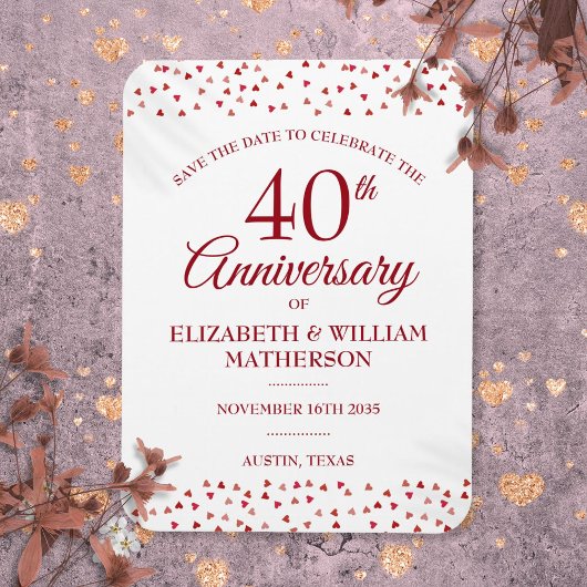 Ruby Hearts Save the Date zum 40. Hochzeitstag Magnet