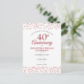 Ruby Hearts Save the Date zum 40. Hochzeitstag Postkarte (Stehend Vorderseite)