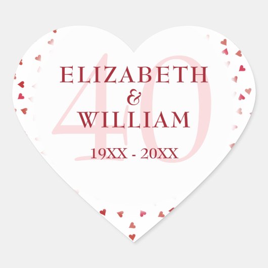 Ruby Hearts zum 40. Hochzeitstag Herz-Aufkleber (Vorderseite)