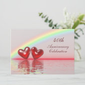 Ruby Hearts zum 40. Jahrestag Einladung (Stehend Vorderseite)