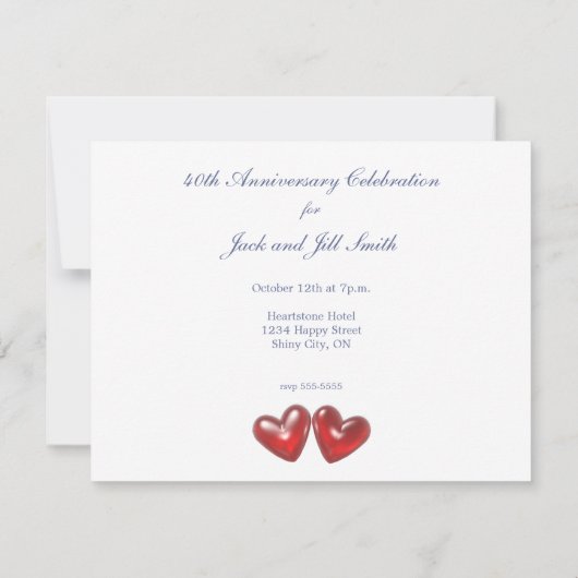 Ruby Hearts zum 40. Jahrestag Einladung (Rückseite)