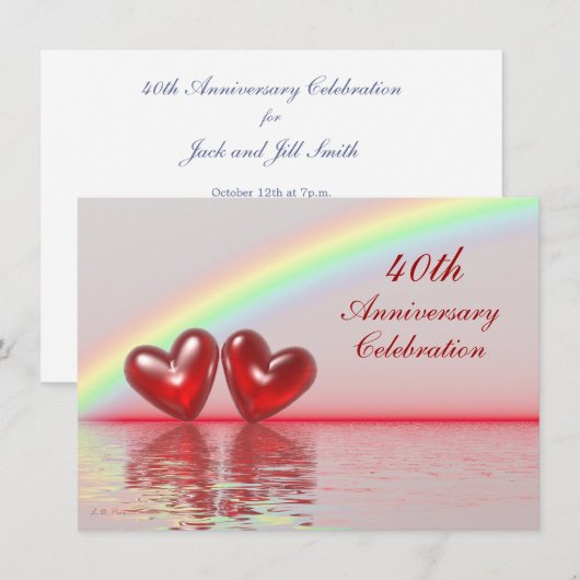 Ruby Hearts zum 40. Jahrestag Einladung (Vorne/Hinten)