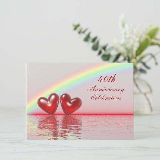 Ruby Hearts zum 40. Jahrestag Einladung (Stehend Vorderseite)