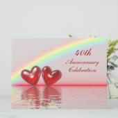 Ruby Hearts zum 40. Jahrestag Einladung (Stehend Vorderseite)