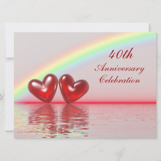 Ruby Hearts zum 40. Jahrestag Einladung (Vorderseite)