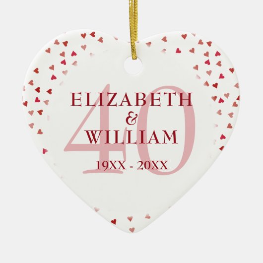 Ruby Hearts zum 40. Jahrestag Keramik Ornament (Vorne)