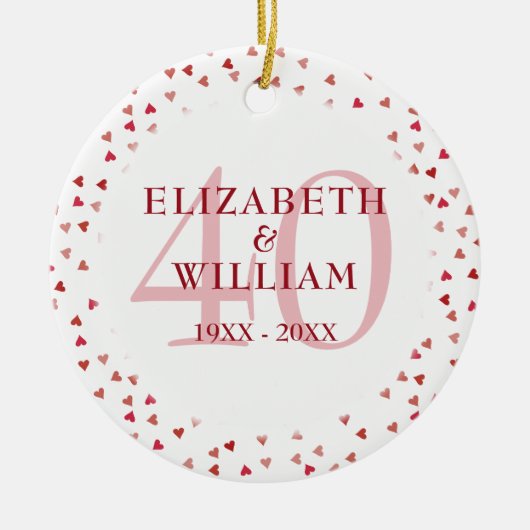Ruby Hearts zum 40. Jahrestag Keramik Ornament (Vorne)