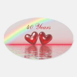 Ruby Hearts zum 40. Jahrestag Ovaler Aufkleber