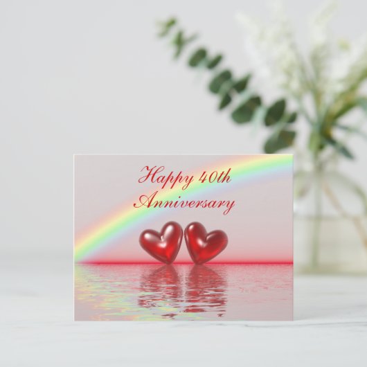 Ruby Hearts zum 40. Jahrestag Postkarte (Stehend Vorderseite)