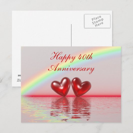 Ruby Hearts zum 40. Jahrestag Postkarte (Vorne/Hinten)