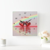 Ruby Hearts zum 40. Jahrestag Quadratische Wanduhr (Zuhause)