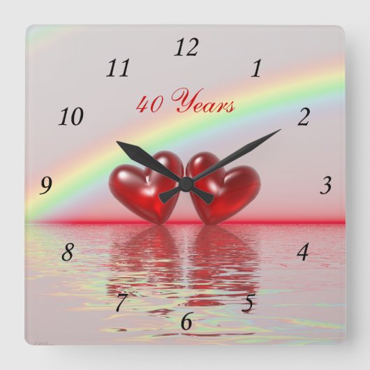 Ruby Hearts zum 40. Jahrestag Quadratische Wanduhr (Vorderseite)