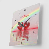 Ruby Hearts zum 40. Jahrestag Quadratische Wanduhr (Winkel)