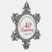Ruby Hearts zum 40. Jahrestag Schneeflocken Zinn-Ornament (Links)