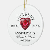 Ruby Herz 40. Hochzeitstag Personalisiert Keramik Ornament (Links)