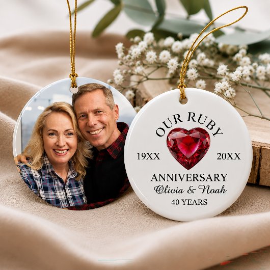 Ruby Herz 40. Hochzeitstag Personalisiert Keramik Ornament