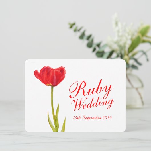 Ruby Hochzeitsfeier Rote Tulpe Kunst 40. laden Einladung (Stehend Vorderseite)