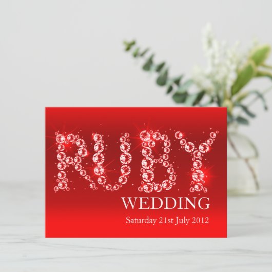 Ruby Hochzeitsfunkel in Stein Party laden 40. Einladung (Stehend Vorderseite)