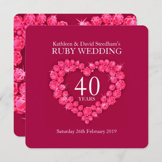 Ruby Hochzeitsherz 40 Jahre Rotes Party laden Einladung (Vorne/Hinten)