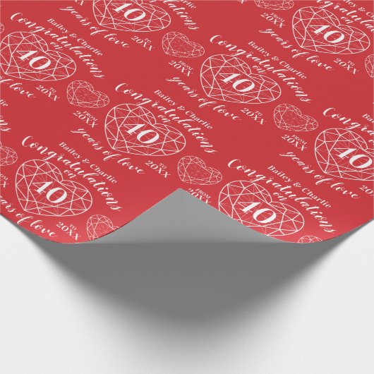 Ruby Hochzeitstag 40 Jahre Liebe rot Geschenkpapier (Ecke)
