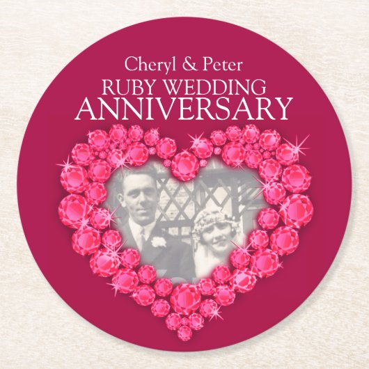 Ruby Hochzeitstag Herz Foto Rote Untersetzer (Vorderseite)