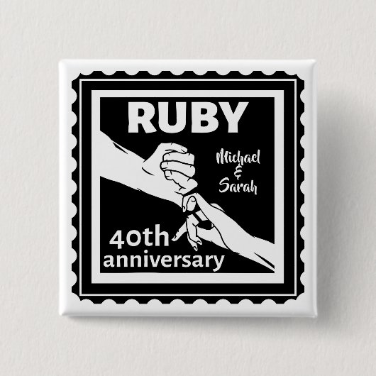 Ruby Hochzeitstag mit Händen 40. Button (Vorderseite)