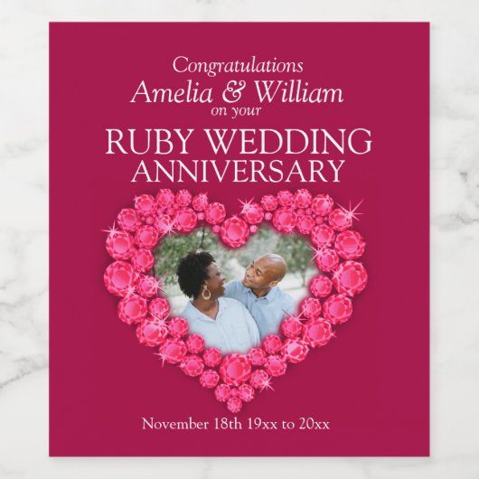 Ruby Hochzeitstag Sonderweinetiketten Weinetikett (Einzelnes Label)