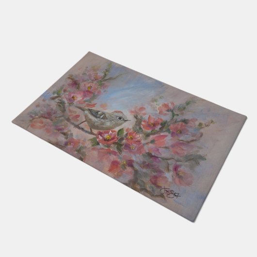 Ruby Kinglet Bird Fußmatte (Schrägansicht)