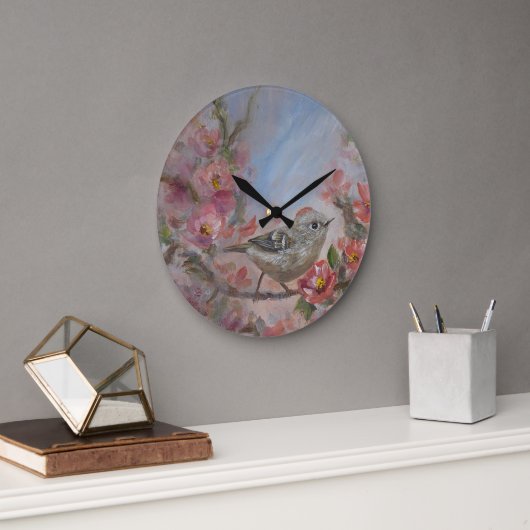 Ruby Kinglet Bird Große Wanduhr (Büro)
