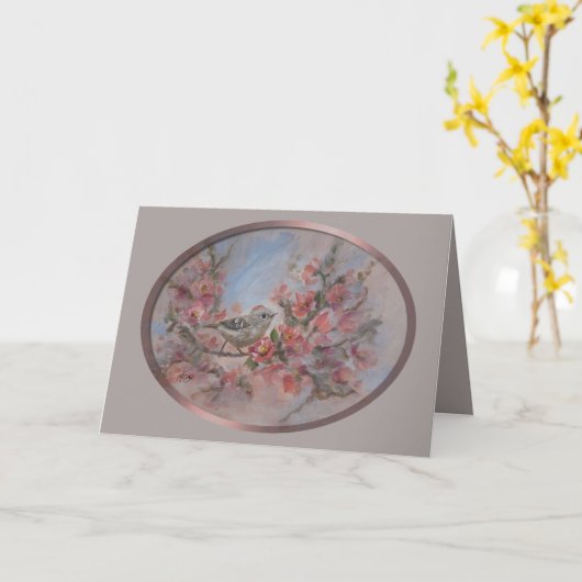 Ruby Kinglet Bird Karte (Gelbe Blume)