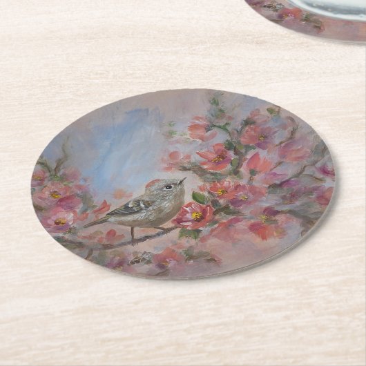 Ruby Kinglet Bird Runder Pappuntersetzer (Angewinkelt)