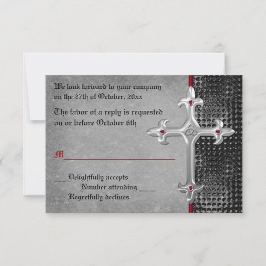 Ruby Medieval Celtic Cross RSVP Card (Vorderseite)