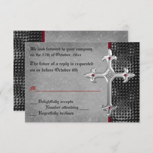 Ruby Medieval Celtic Cross RSVP Card (Vorne/Hinten)