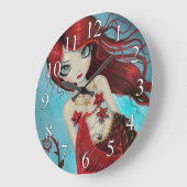 Ruby Mermaid Fantasy Art Clock Große Wanduhr (Winkel)