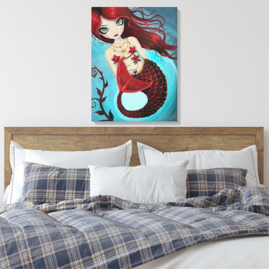Ruby Mermaid Wrapped Canvas Print Leinwanddruck (Insitu (Schlafzimmer))