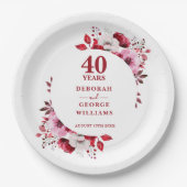 Ruby Modern Floral 40. Hochzeitstag Pappteller (Vorderseite)