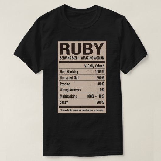 Ruby Nutrition Fakten Name Nickname Alias Titel Fr T-Shirt (Design vorne)