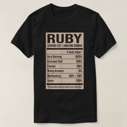 Ruby Nutrition Fakten Name Nickname Alias Titel Fr T-Shirt (Design vorne)