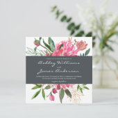 Ruby Peony Floral Wedding Einladung | Platz (Stehend Vorderseite)