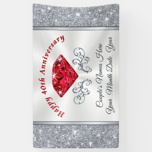 Ruby Personalisiert Happy 40th Anniversary Banner (Vertikal)