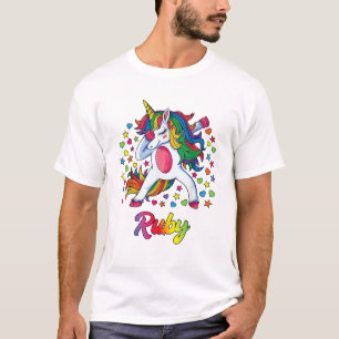 Ruby Personalisierter Name Einhorn Mädchen Geschen T-Shirt