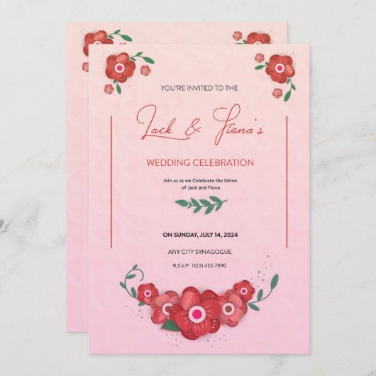 Ruby Petals of Romance Symphony Wedding Einladung (Vorne/Hinten)