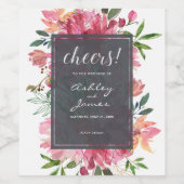 Ruby Pink Peony Botanical Cheers Wedding Weinetikett (Einzelnes Label)